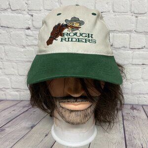 Vintage Roughriders Hat Cap Strap Back White Green Embroidered 90s AJM
